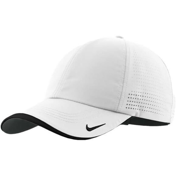 White Dri Fit Golf Hat Mens Adjustable Moisture Wicking Nike Style Cap - Picture 1 of 2
